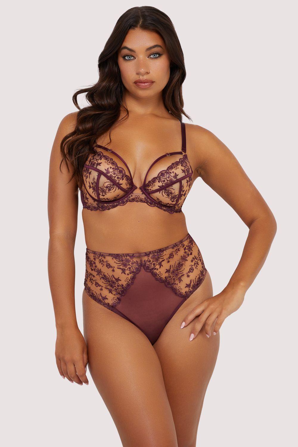 Cassia Wine Custom Embroidery High Waisted Thong by PLAYFUL PROMISES