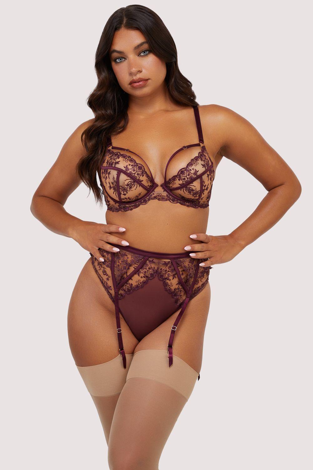 Cassia Wine Custom Embroidery Suspender by PLAYFUL PROMISES