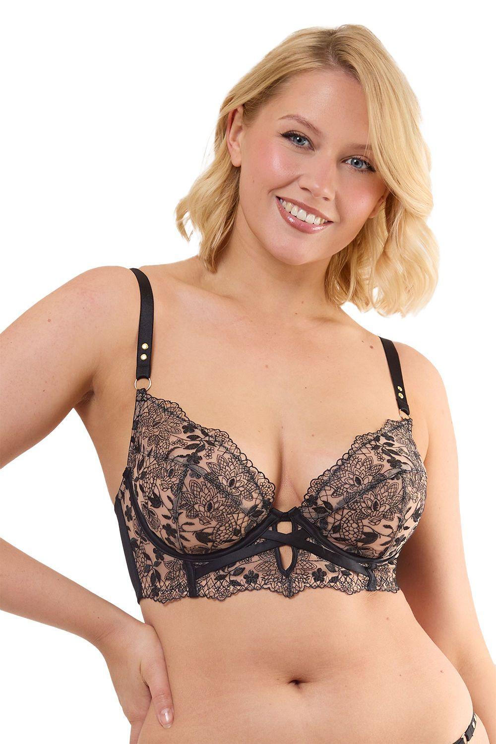 Cindy Black Floral Embroidery Longline 'Bra' by PLAYFUL PROMISES