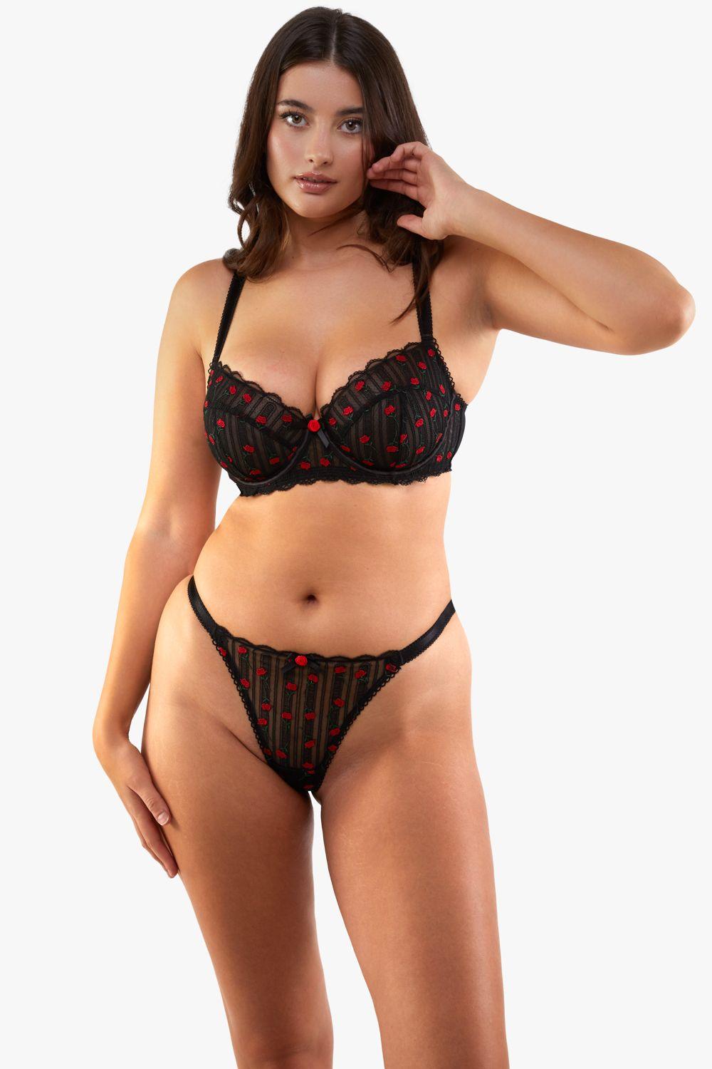 Elodie Black And Red Rosebud Embroidery Brief by PLAYFUL PROMISES