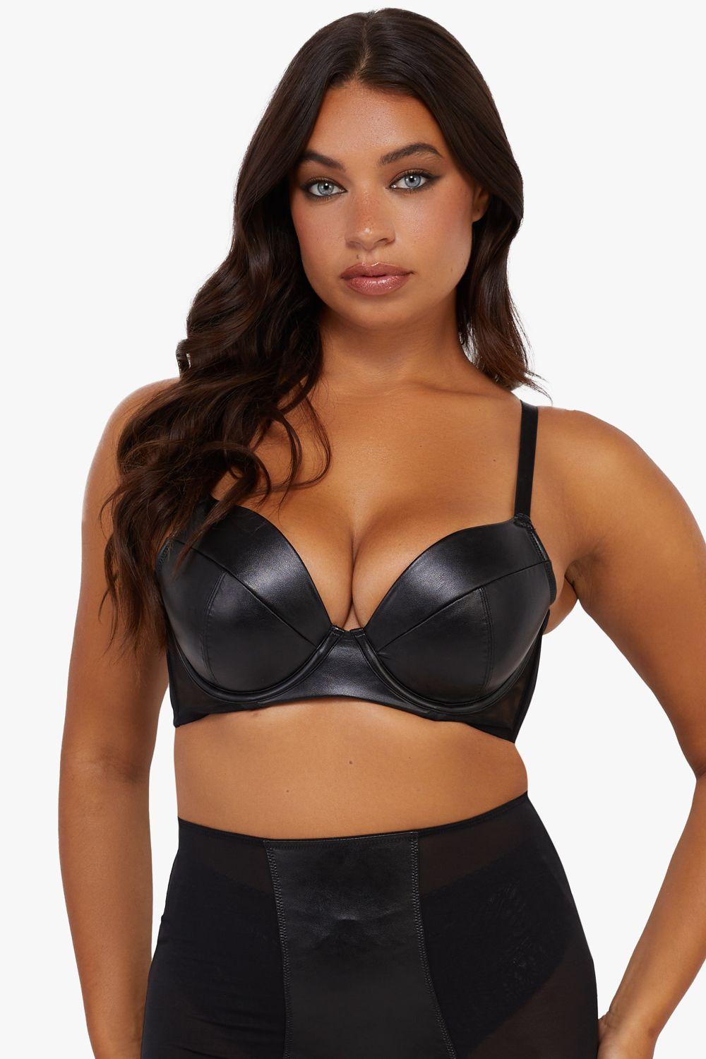Iris Black Leatherette Padded Plunge Bra by PLAYFUL PROMISES