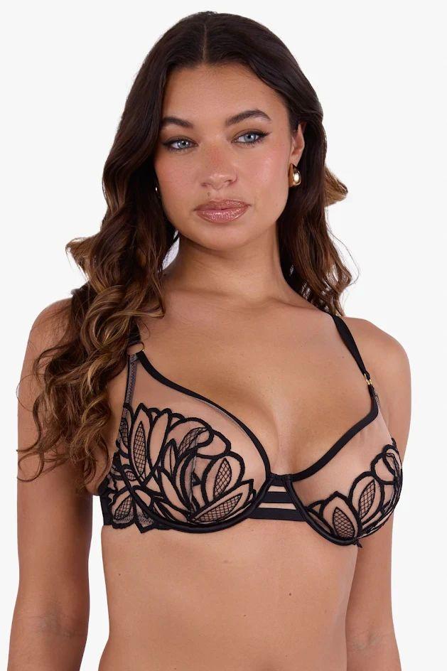 Lilith Black Graphic Embroidery 'Bra' by PLAYFUL PROMISES