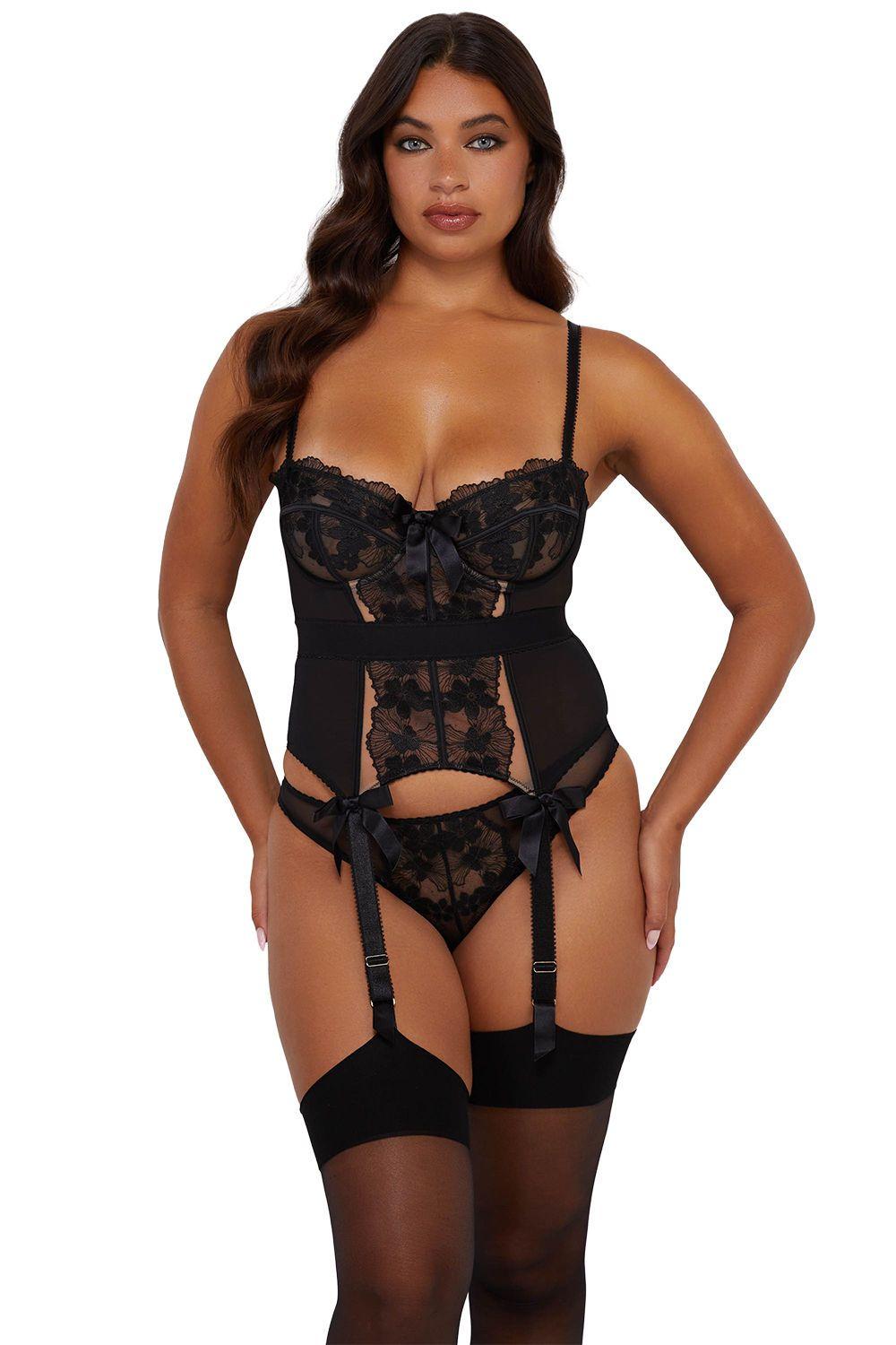 Lillian Black Floral Embroidery 'Basque' by PLAYFUL PROMISES