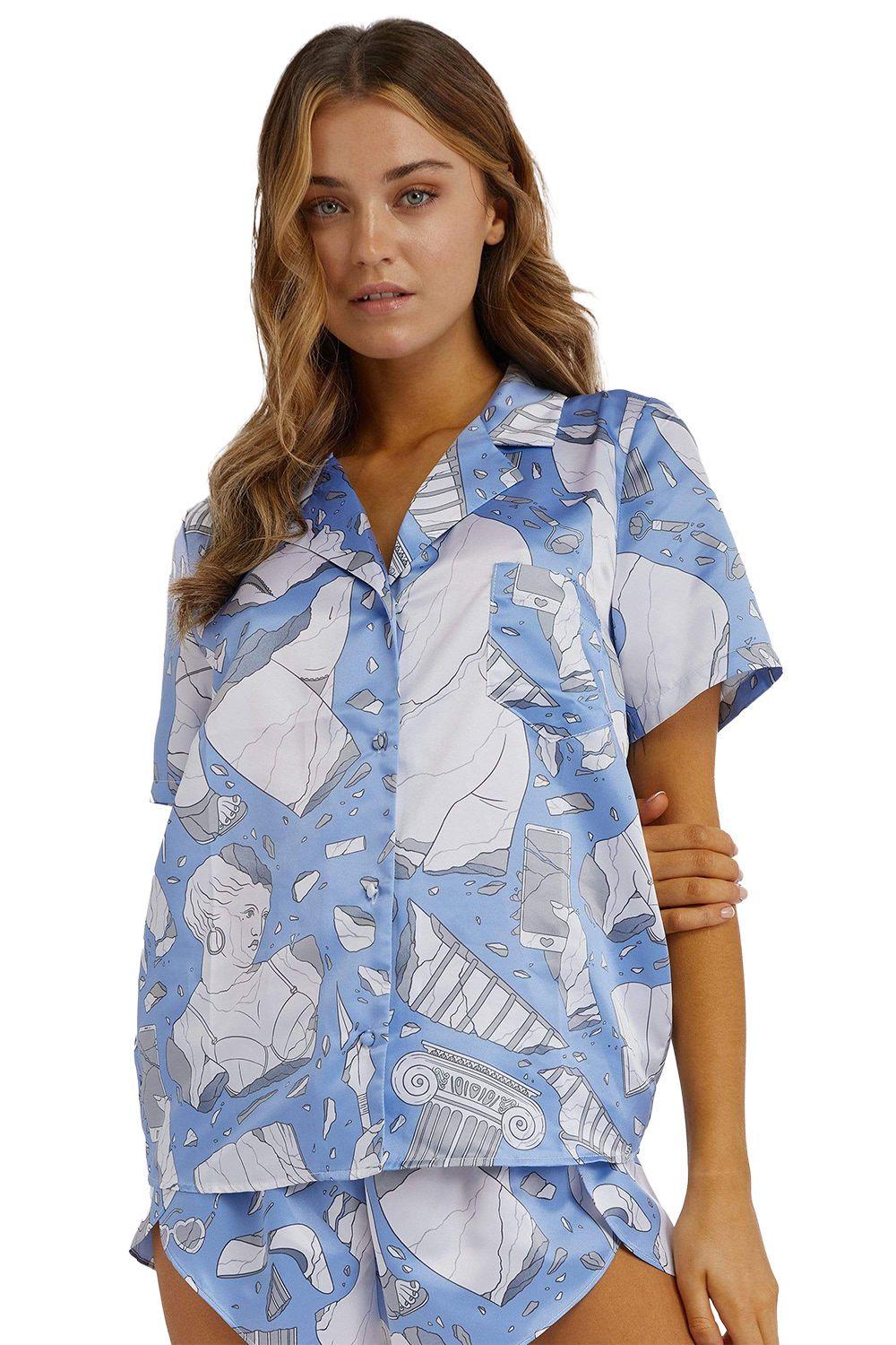 Logan Spector Blue Statue Satin 'Shirt' by PLAYFUL PROMISES