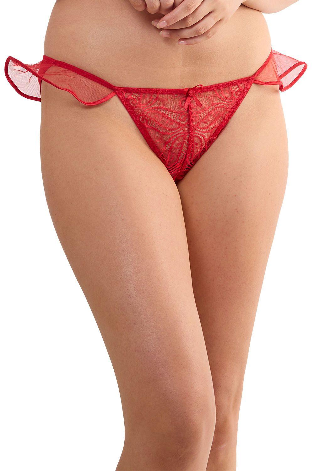 Monica Red Ribbon Slot Lace 'Brief' by PLAYFUL PROMISES