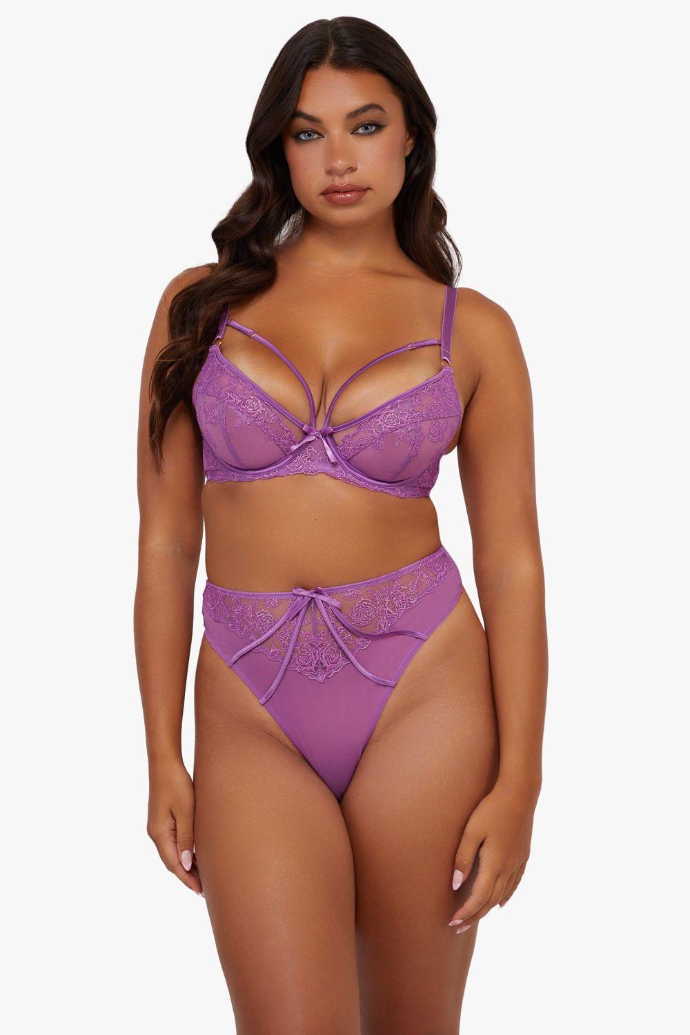 Rosanna Purple Embroidery Hw Thong by PLAYFUL PROMISES
