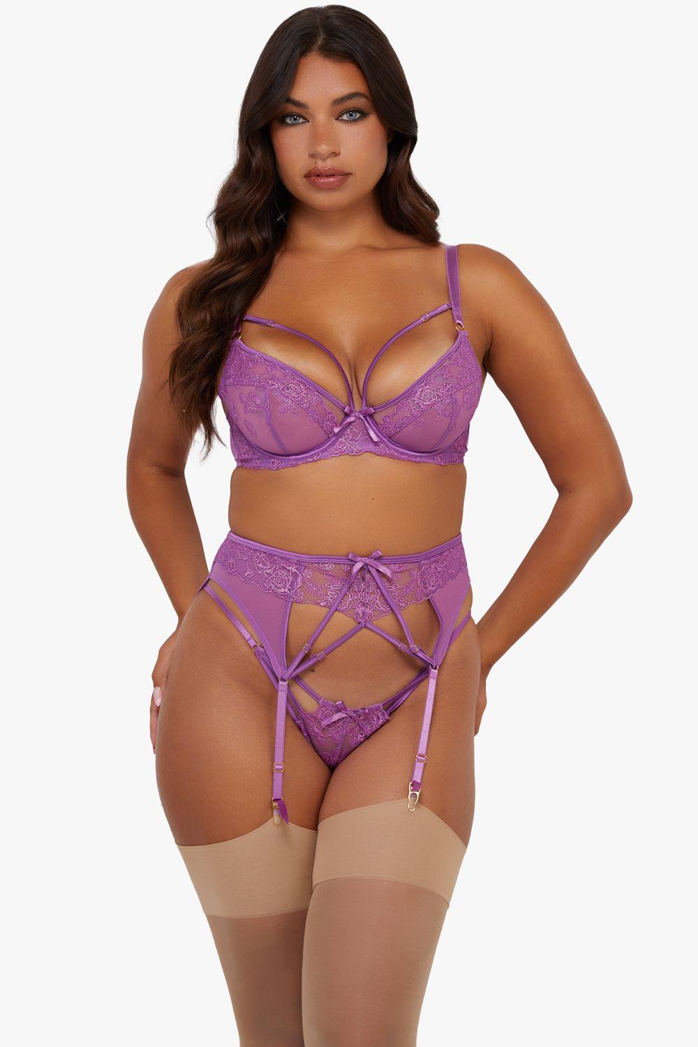Rosanna Purple Embroidery Suspender Belt by PLAYFUL PROMISES