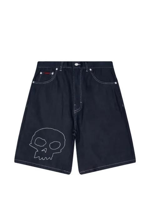 skull embroidered denim shorts by PLEASURES