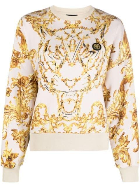 Baroque-print long-sleeved cropped sweatshirt by PLEIN SPORT