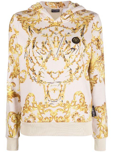 Baroque-print long-sleeved hoodie by PLEIN SPORT