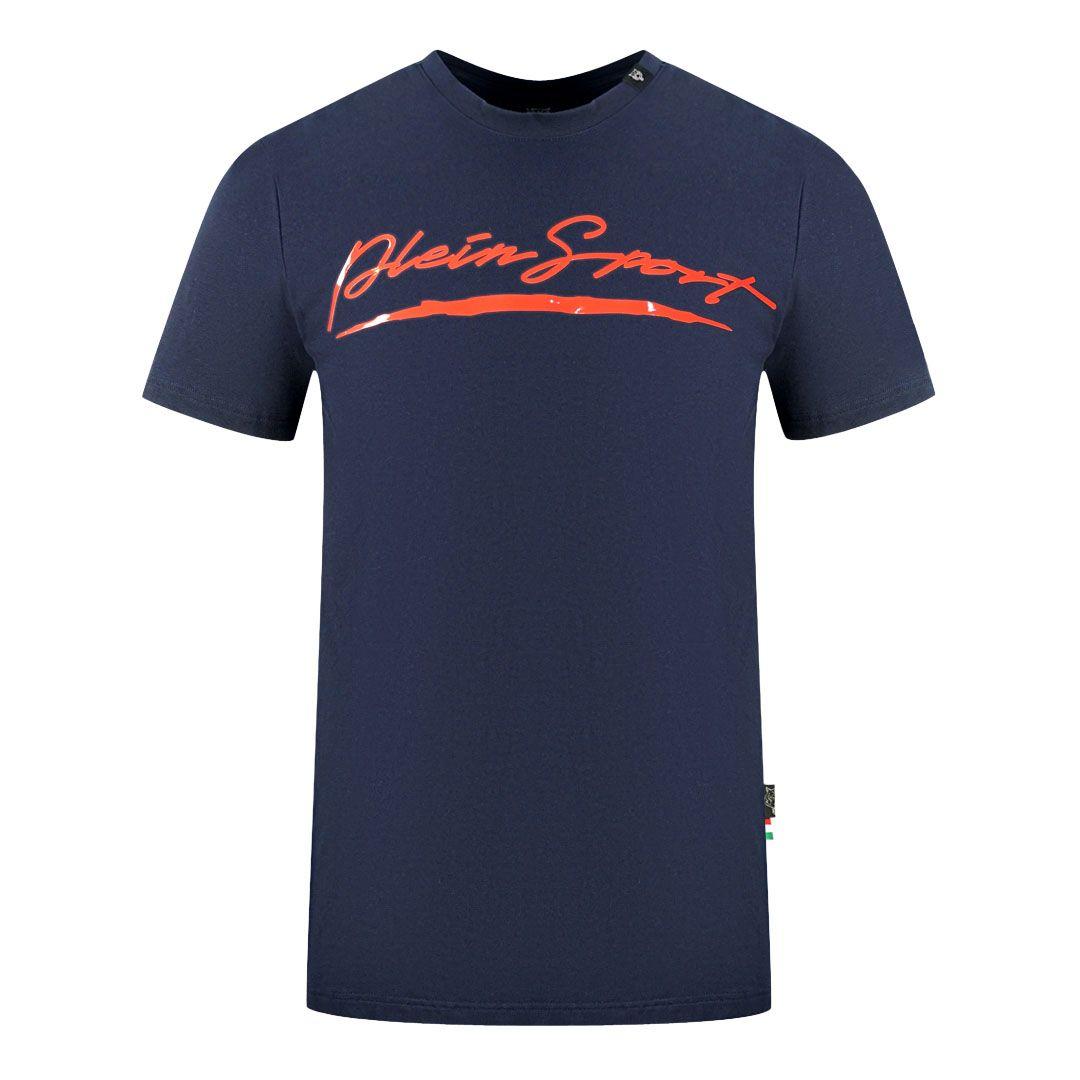 PleinBrand Signature Logo Navy Blue T-Shirt by PLEIN SPORT