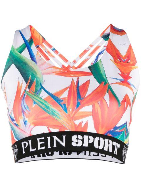 botanical-print jogging bra by PLEIN SPORT