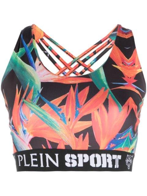 botanical-print jogging bra by PLEIN SPORT