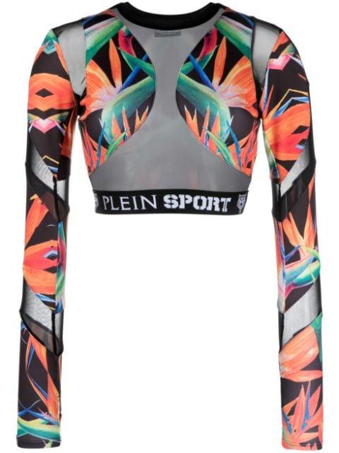 botanical-print long-sleeve compression top by PLEIN SPORT