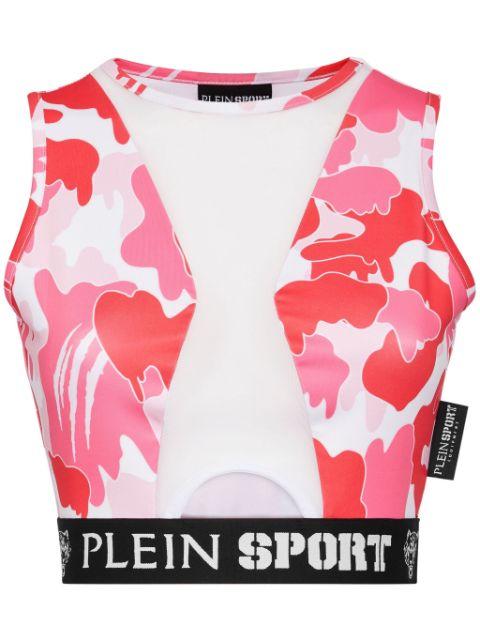 camouflage-print panelled cropped top by PLEIN SPORT