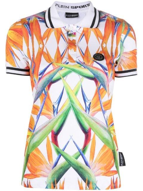 floral-print cotton polo top by PLEIN SPORT