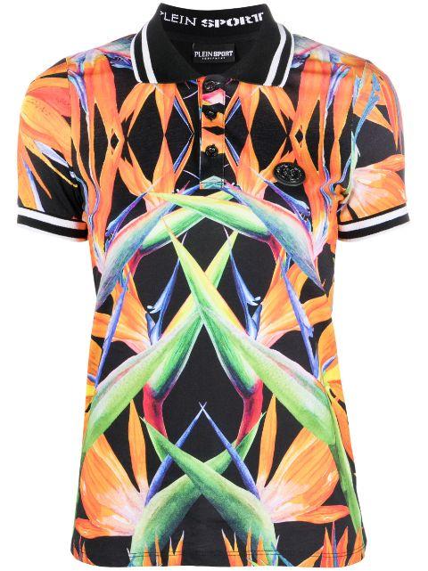floral-print cotton polo top by PLEIN SPORT