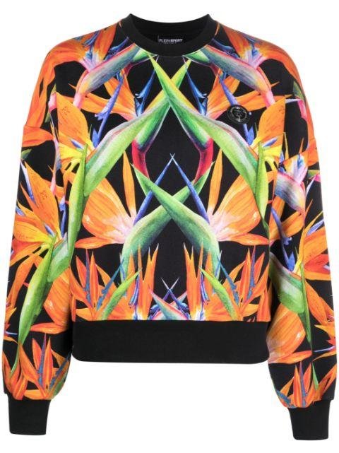 floral-print long-sleeved cropped sweatshirt by PLEIN SPORT