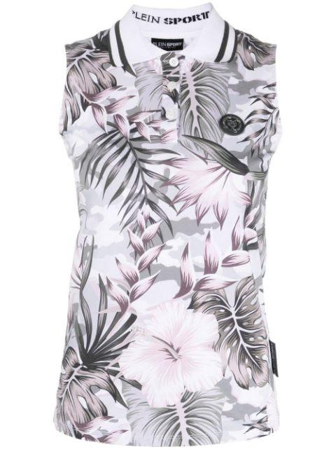 floral sleeveless polo shirt by PLEIN SPORT