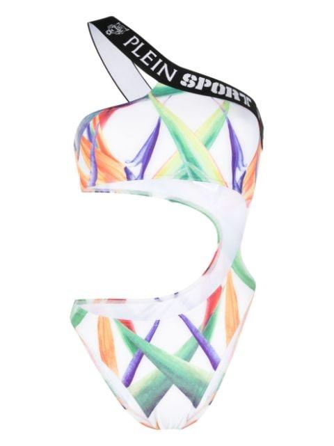 graphic-print one-shoulder swimsuit by PLEIN SPORT
