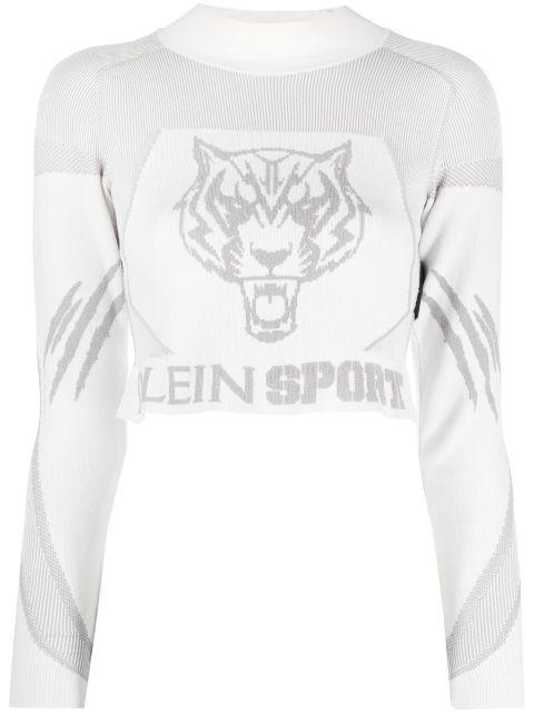 jacquard long-sleeved knitted crop top by PLEIN SPORT