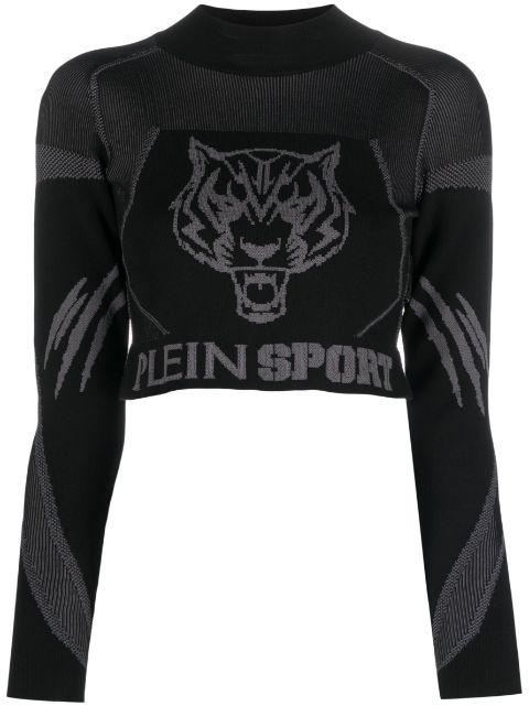 jacquard long-sleeved knitted cropped top by PLEIN SPORT