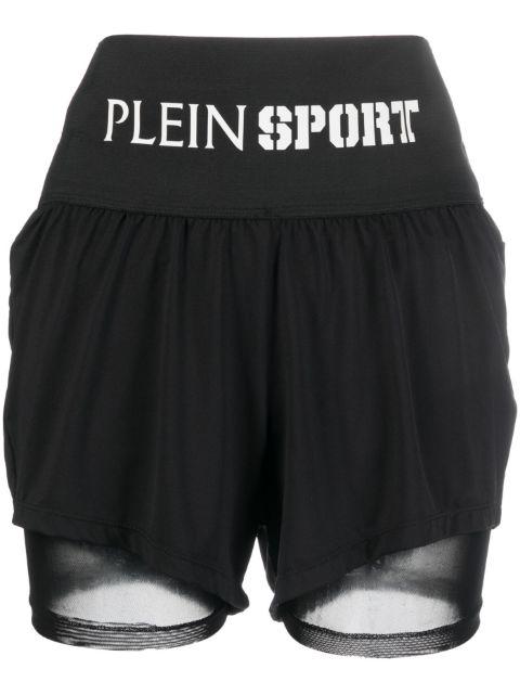logo-print double-layered cotton shorts by PLEIN SPORT
