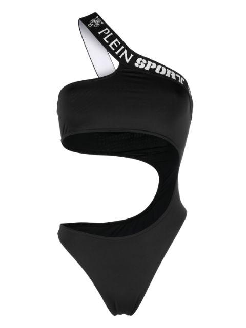 logo-tape one-shoulder swimsuit by PLEIN SPORT