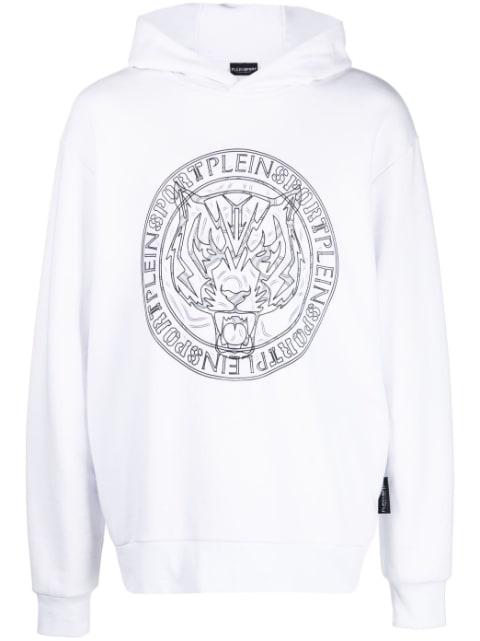 logo tiger-print hoodie by PLEIN SPORT