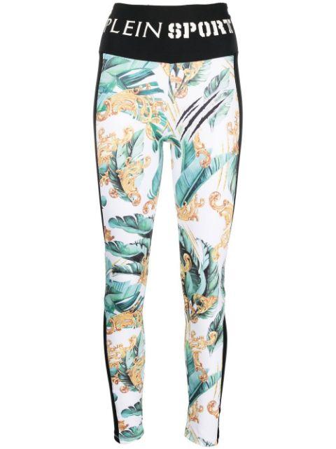 logo-waistband graphic-print leggings by PLEIN SPORT