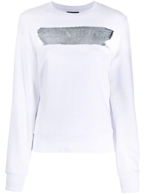 metallic logo-print cotton sweatshirt by PLEIN SPORT