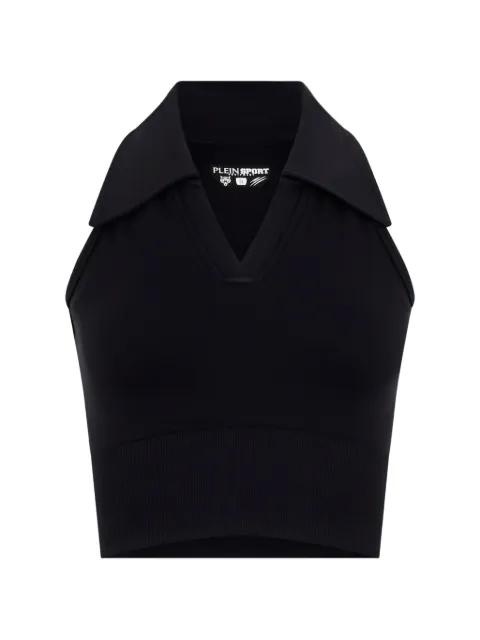 ponited-collar crop top by PLEIN SPORT