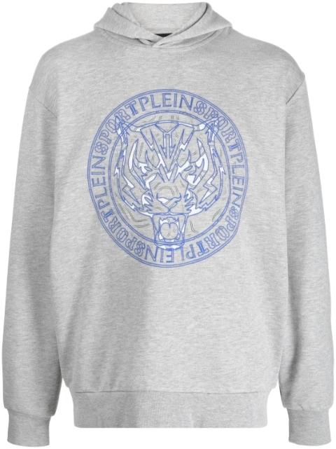 tiger-print cotton hoodie by PLEIN SPORT