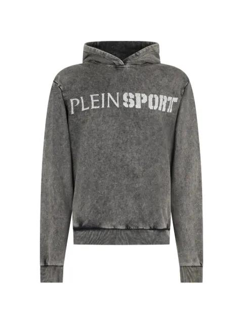 washed-effect crackle-print hoodie by PLEIN SPORT