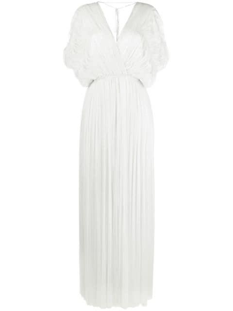 gathered V-neck silk maxi dress by PNK