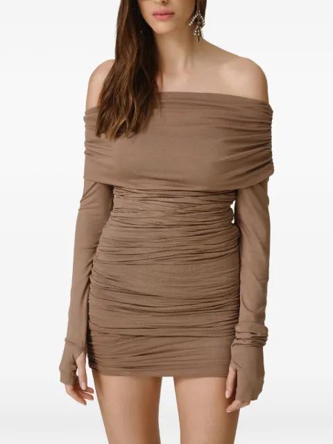 off-shoulder gathered midi dress by PNK