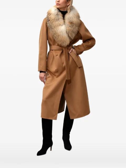 fur collar belted jacket by POCHE PARIS