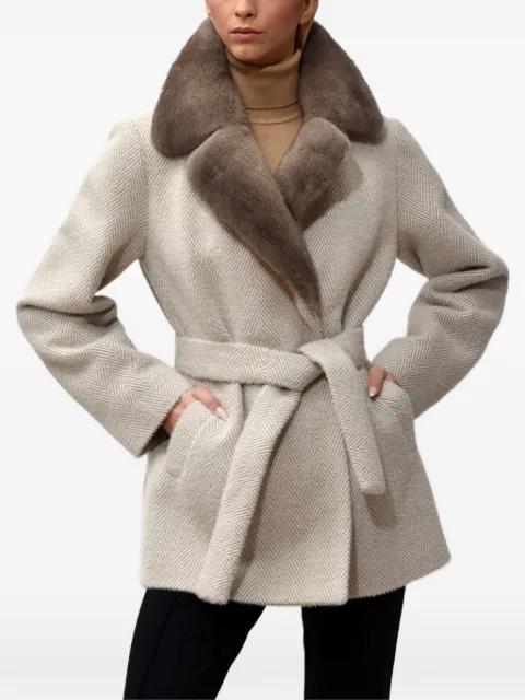 herringbone belted jacket by POCHE PARIS