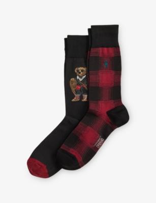 Bear-Embroidered Pack-Of-Two Stretch Cotton-Blend Socks by POLO RALPH LAUREN
