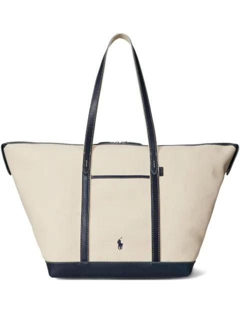 Bellport leather-trimmed canvas tote bag by POLO RALPH LAUREN