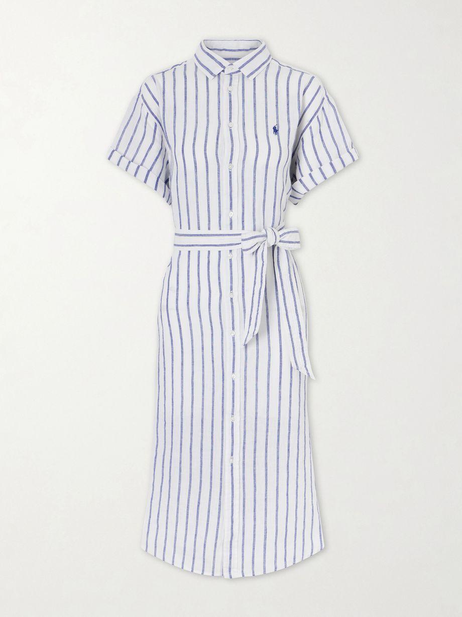 Belted striped linen midi dress by POLO RALPH LAUREN