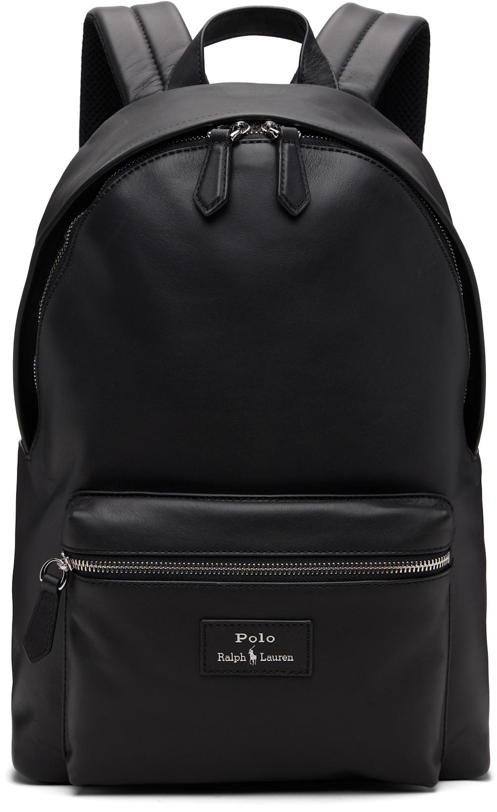 Black Smooth Leather Backpack by POLO RALPH LAUREN