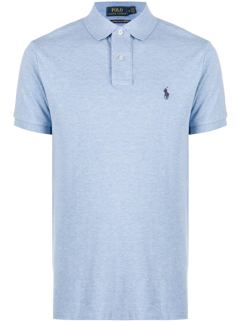 Blue Embroidered Motif Polo Shirt by POLO RALPH LAUREN