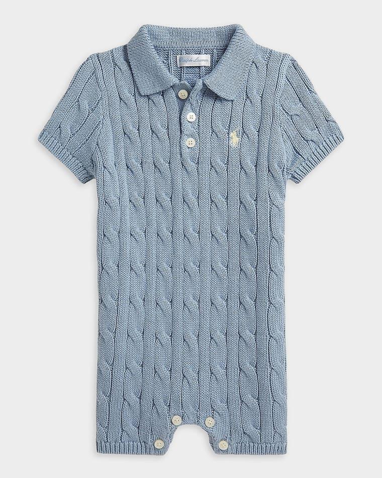 Boy's Cable-Knit Cotton Polo Shortall, Size 3M-12M by POLO RALPH LAUREN