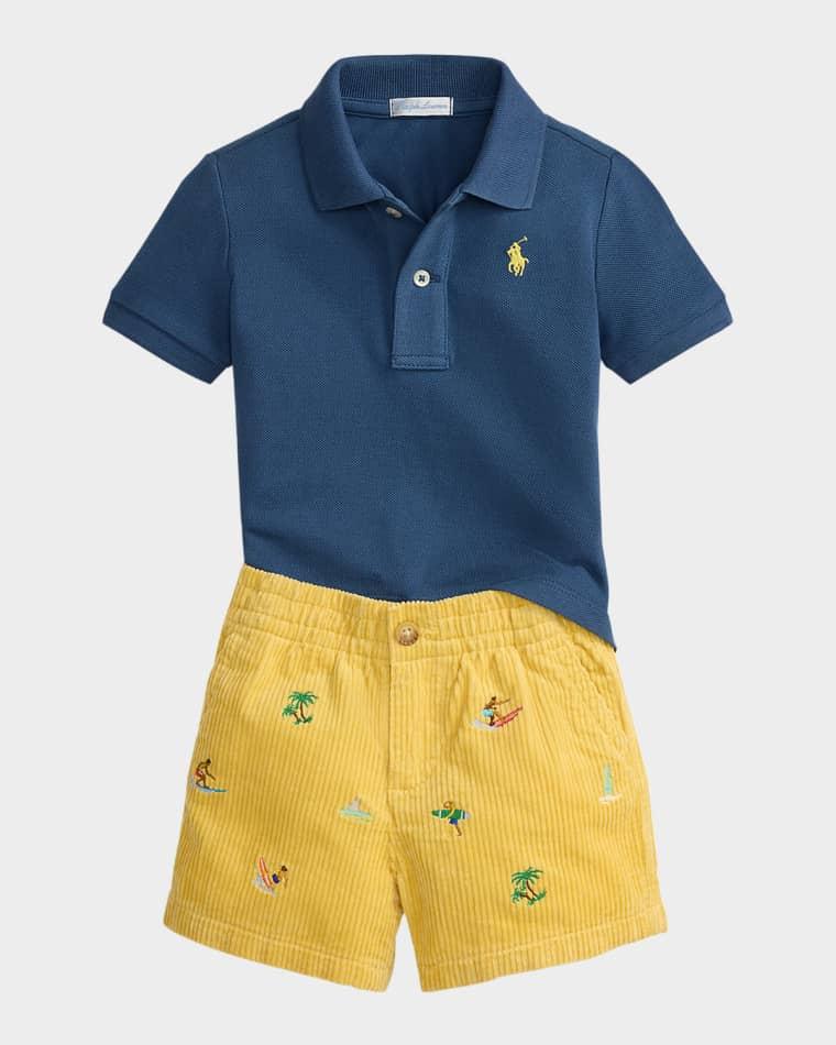 Boy's Cotton Mesh Polo Shirt & Corduroy Shorts Set, Size 3M-24M by POLO RALPH LAUREN