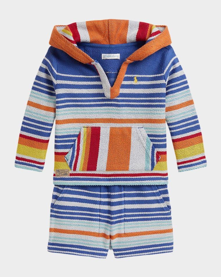 Boy's Striped Cotton Terry Hoodie & Shorts Set, Size 3M-24M by POLO RALPH LAUREN