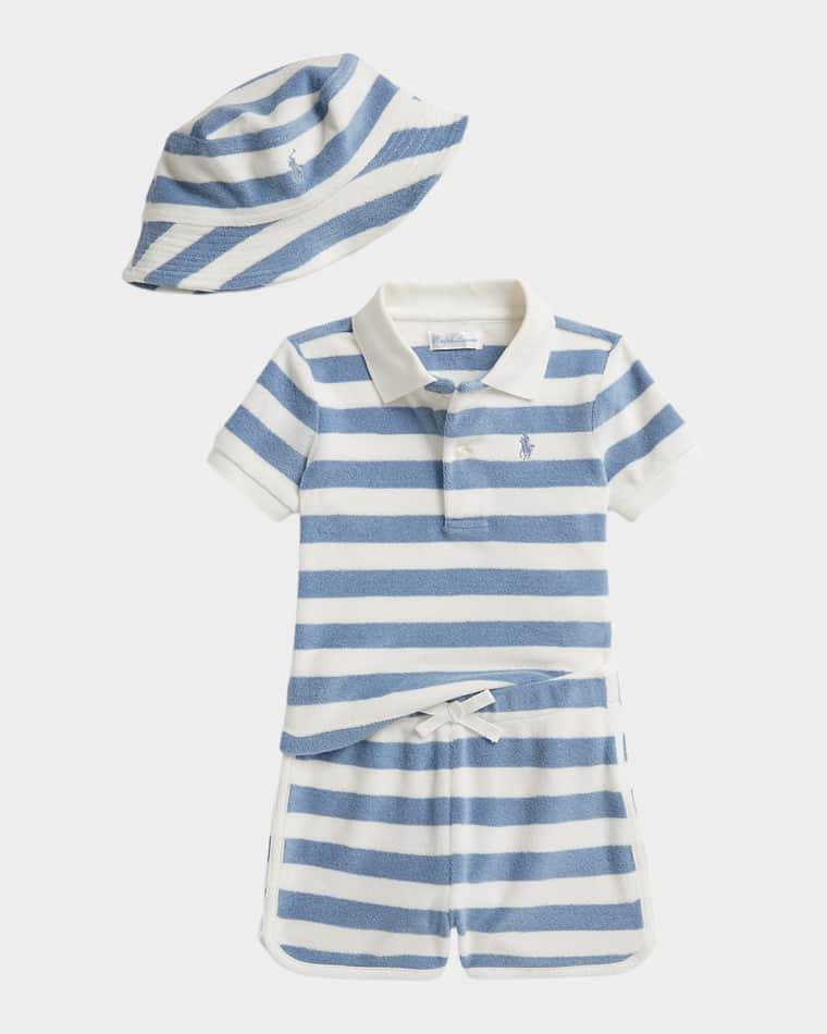 Boy's Striped Terry Polo Shirt, Short & Hats, Size 3M-24M by POLO RALPH LAUREN