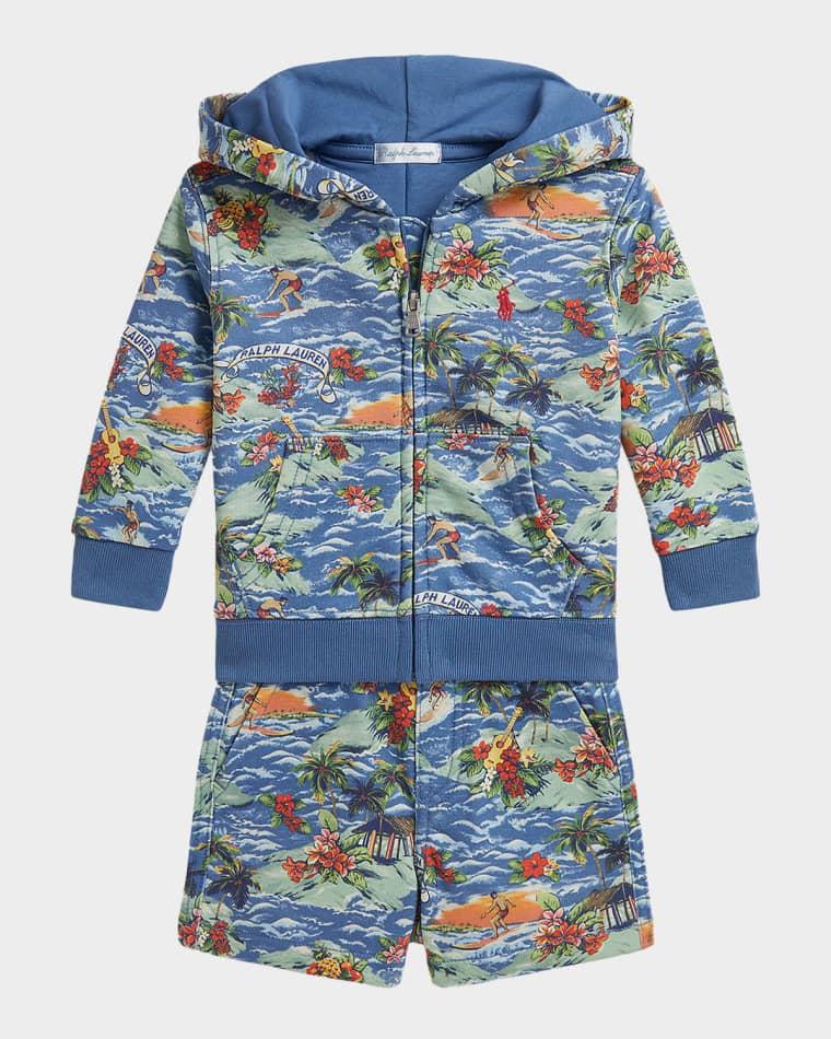Boy's Tropical-Print French Terry Hoodie & Shorts Set, Size 3M-24M by POLO RALPH LAUREN