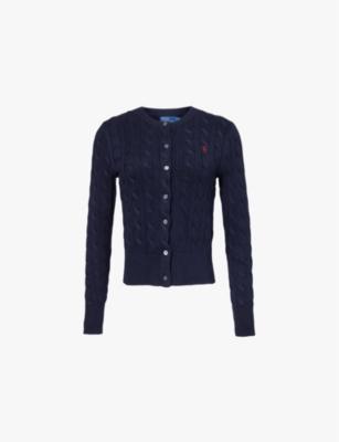 Brand-embroidery cable-knit-pattern cotton cardigan by POLO RALPH LAUREN