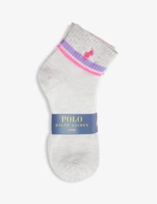 Brand-print ankle-rise pack of six stretch-recycled-polyester socks by POLO RALPH LAUREN